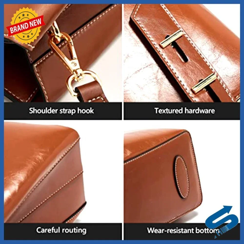 Genuine Leather Satchel Crossbody Bag Adjustable Strap Multi-Compartment Tote